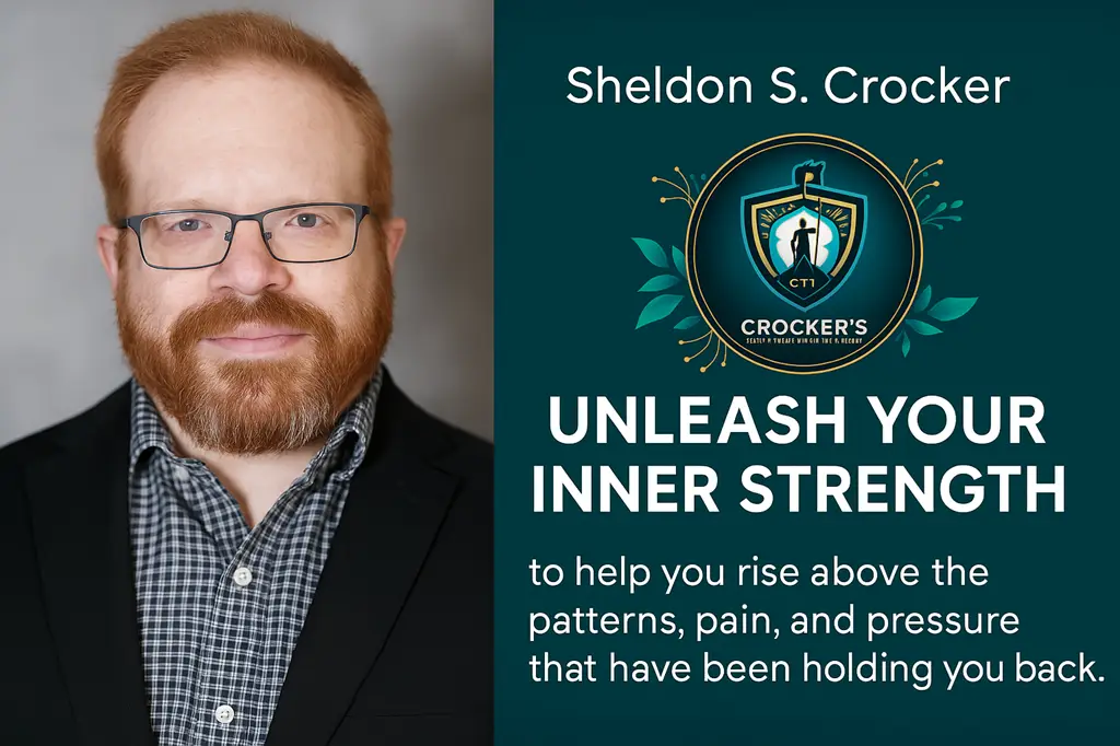 Sheldon S. Crocker next to the Crocker’s Transformative Thinking crest with course title 'Unleash Your Inner Strength' encouraging personal empowerment.
