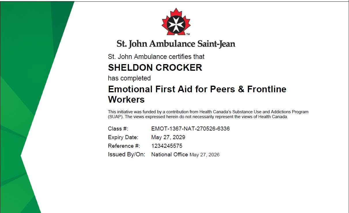 Sheldon S. Crocker Emotional First Aid Certificate